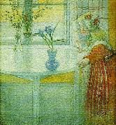 lillanna vid fonstret-tittut-flickan och krokusen Carl Larsson